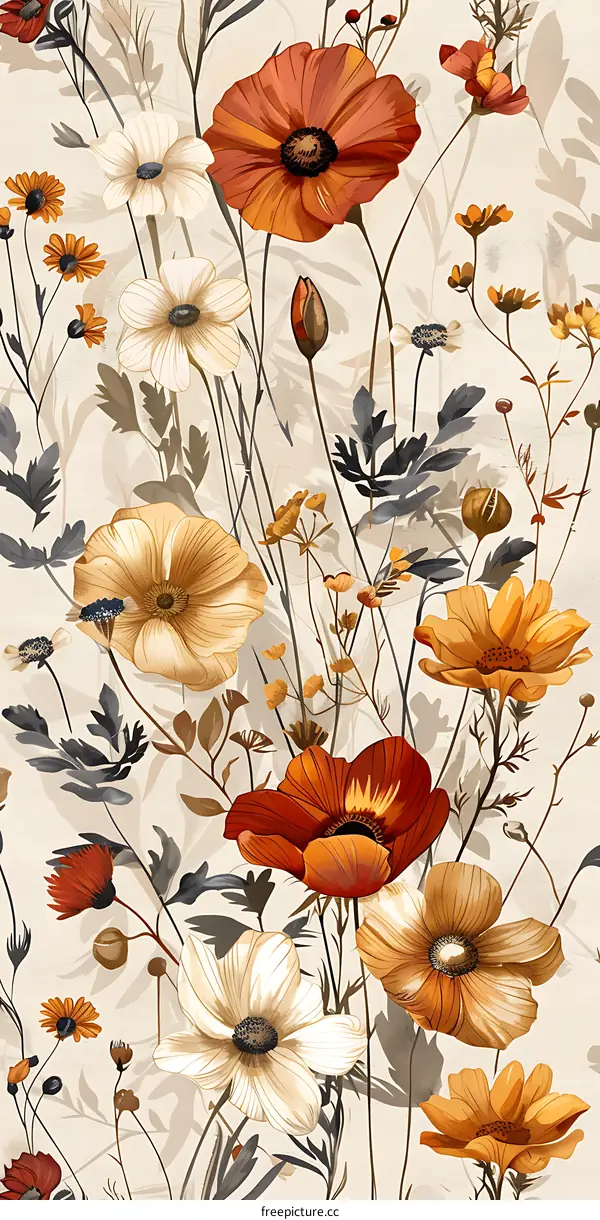 Floral Pattern with Orange, Yellow, and White Flowers