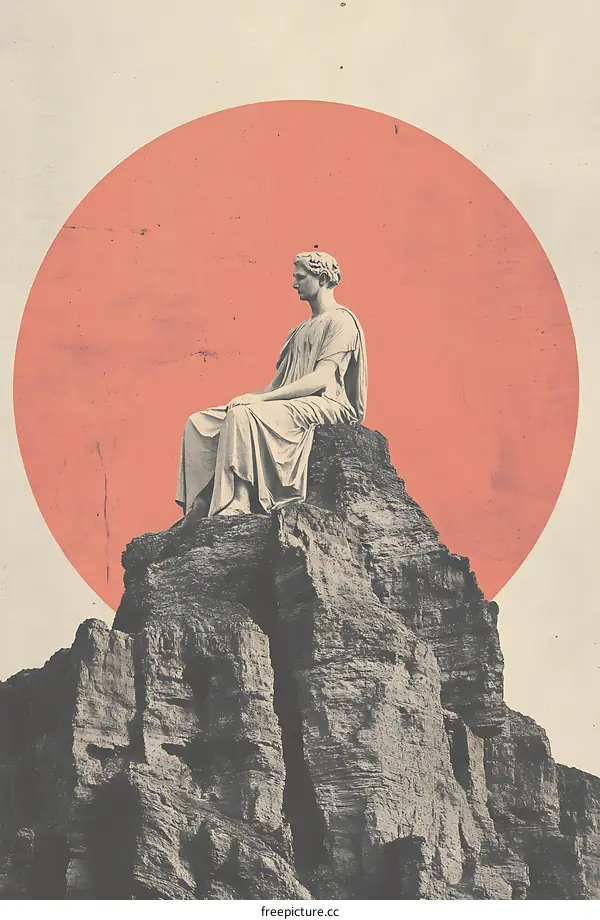 Stone Statue Sitting on Mountain with Red Circle