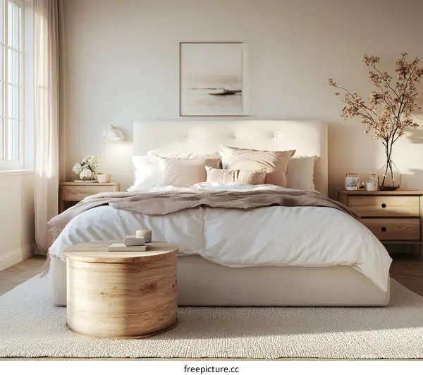 Cozy Beige Bedroom Interior Design Illustration