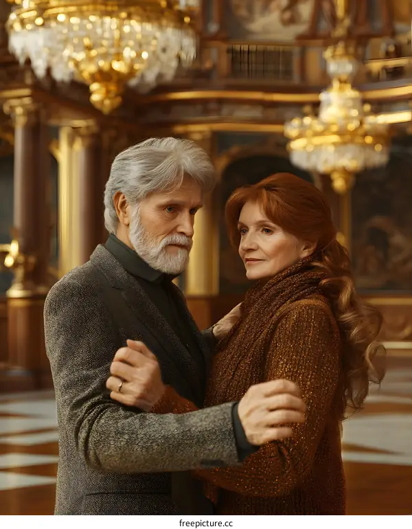 Elegant Couple Dancing In A Luxurious Palace Ballroom