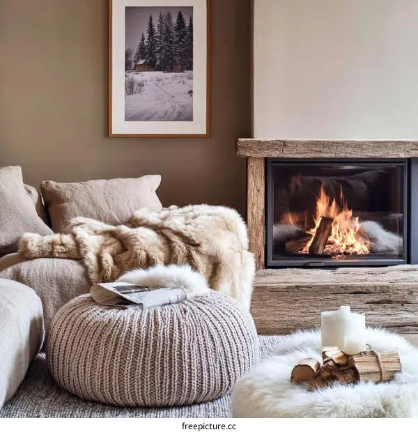 Cozy Winter Living Room with Fireplace