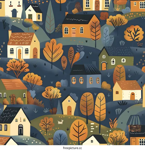 Colorful Autumn Houses Illustration