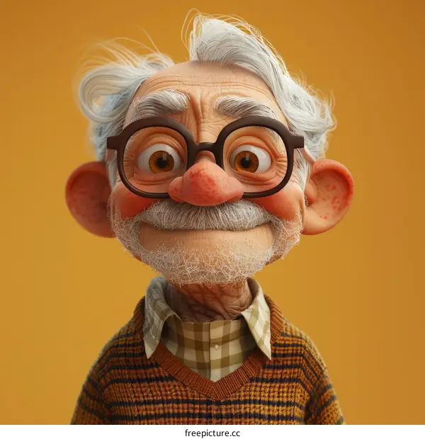 3D rendering of an old man with glasses