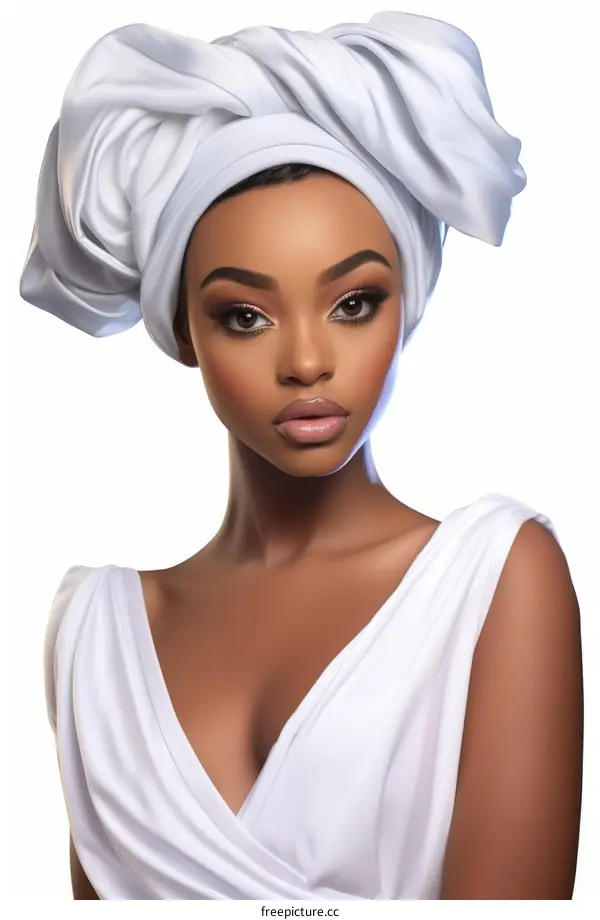 A young African woman wearing a white headscarf