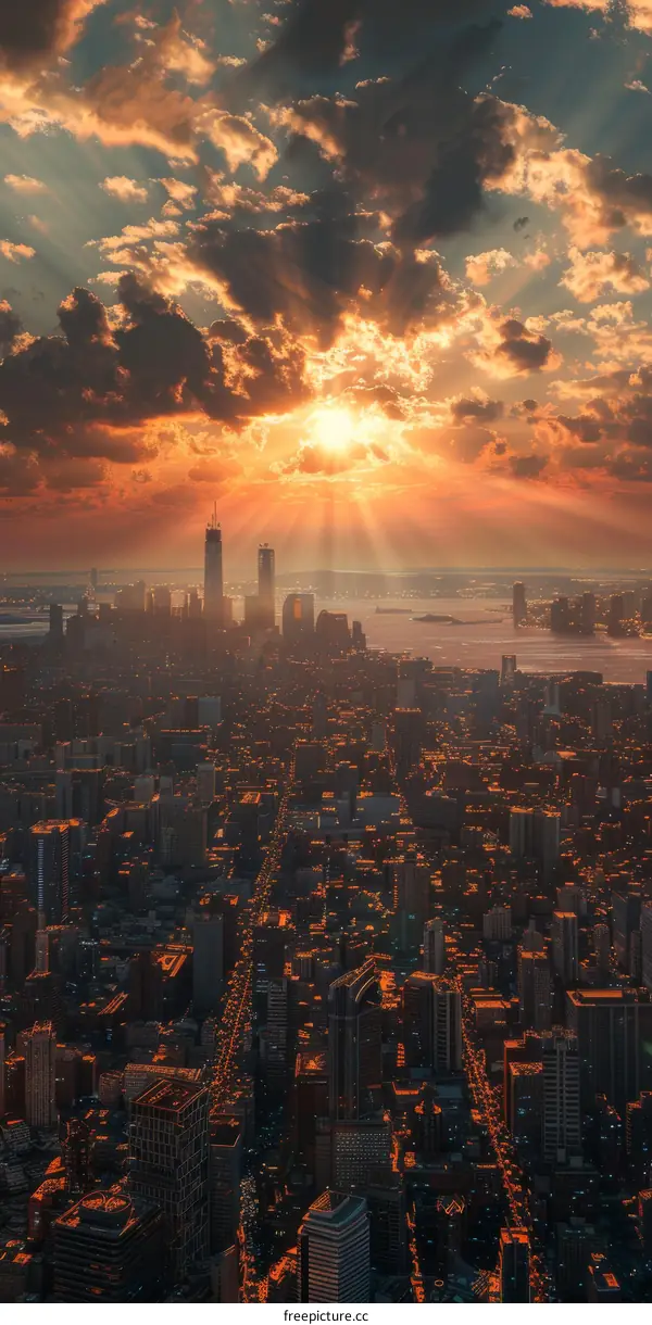 New York City Sunset Skyline View