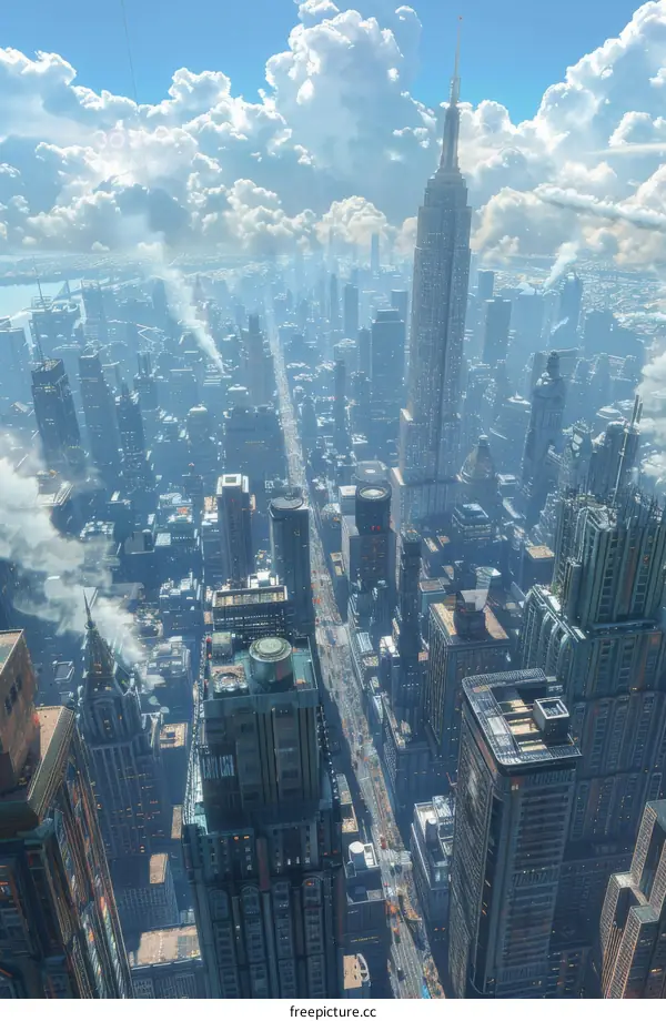 Towering Skyscrapers in a Bustling Metropolis