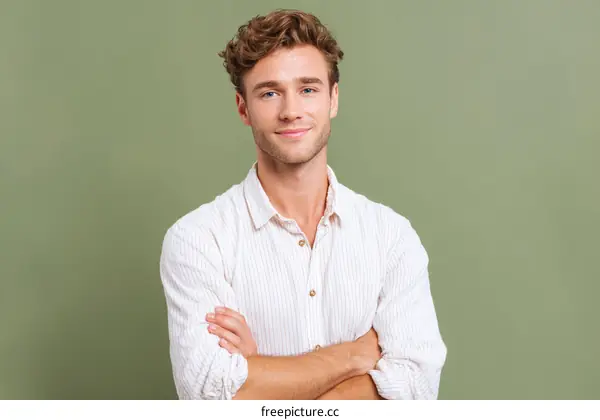 Portrait of a Caucasian Man in a Light Beige Shirt