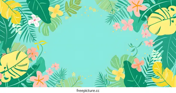 Tropical Leaves and Flowers Background Design
