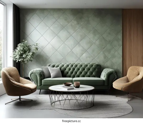 Modern Living Room Interior Design with Green Wall