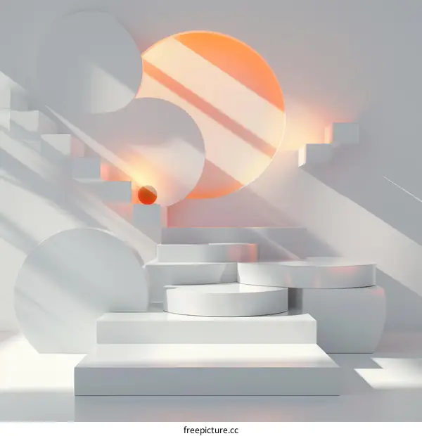 3D Render of White Podium with Orange Spotlight