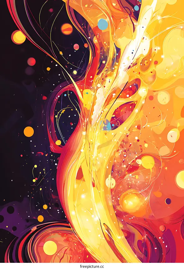 Abstract Yellow And Red Swirls  With Black Background