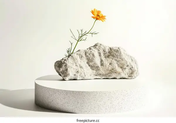 Minimalist Aesthetic Rock and Flower Composition
