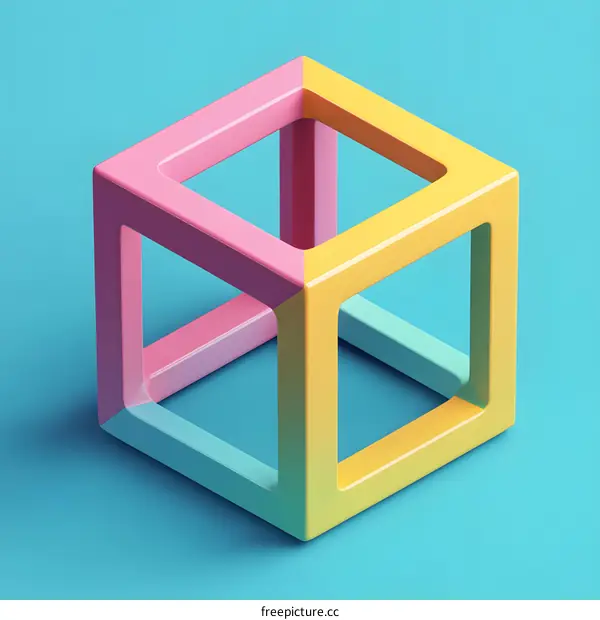 Abstract Colorful Cube on Blue Background