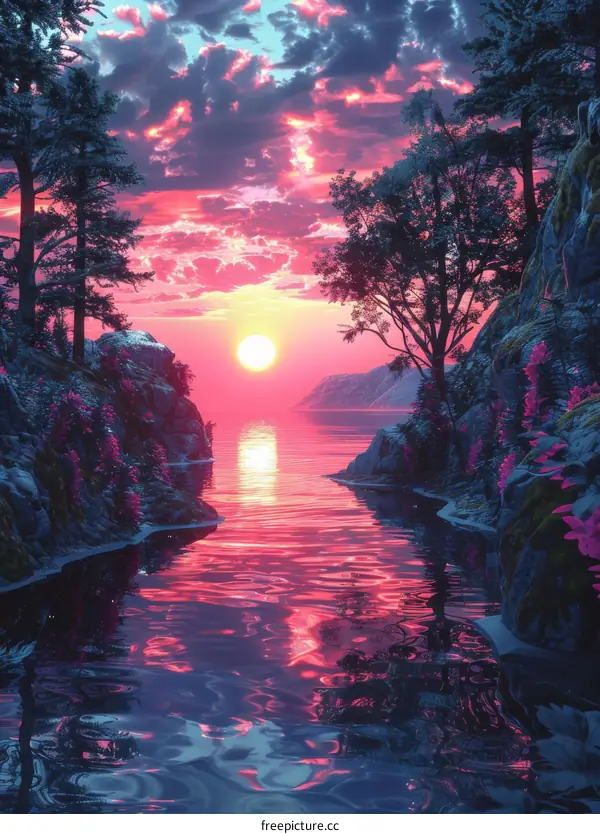 Fantasy Pink and Blue Sunset Landscape