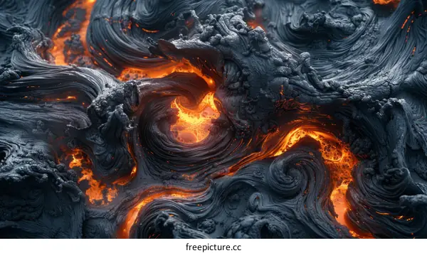 Lava flow over volcanic rock