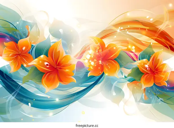 Abstract painting of flowers and waves