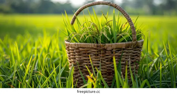 Rice Harvest: A Bountiful Harvest in a Woven Basket