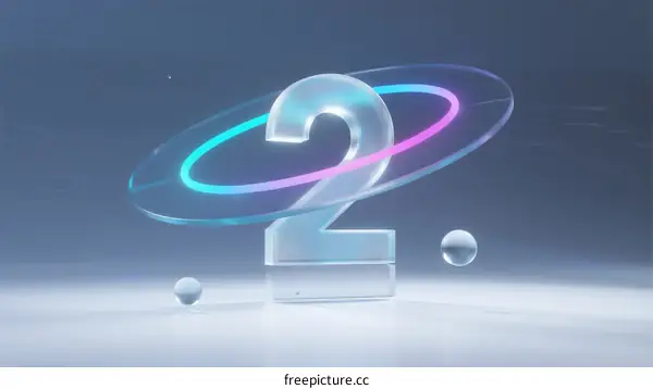 3D Rendering of Number 2 with Glowing Rings and Balls