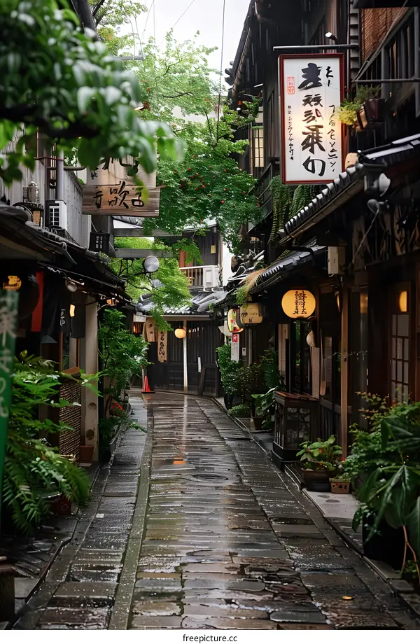 Cobblestone Alleyway in Kyoto Japan