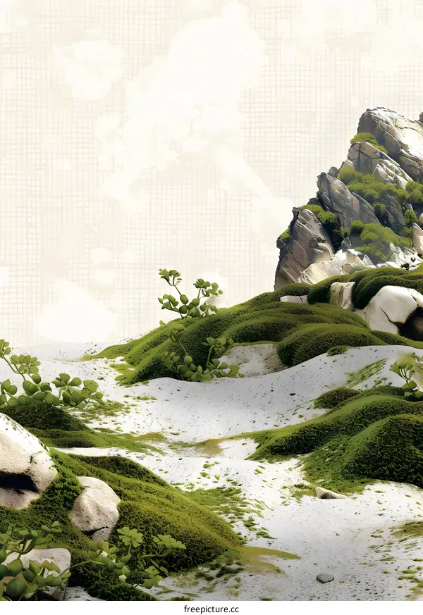 Green Moss and Rocks Landscape
