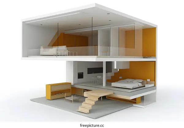 Modern House Interior Design Cross Section Illustration