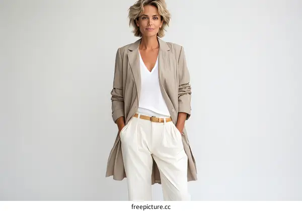 Elegant woman in a stylish beige suit
