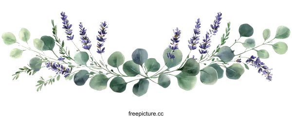 [Transparent Background PNG]Watercolor Floral Arrangement of Lavender and Eucalyptus