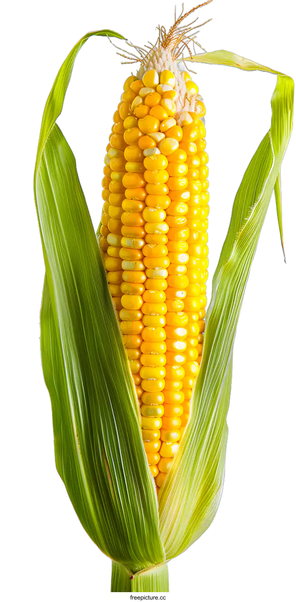 [Transparent Background PNG]Fresh Yellow Corn On The Cob With Husk