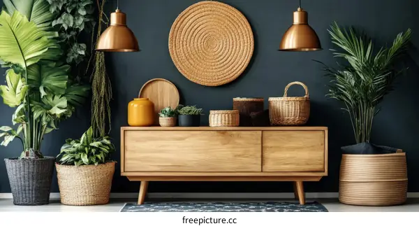 Bohemian Living Room Interior Design with Greenery