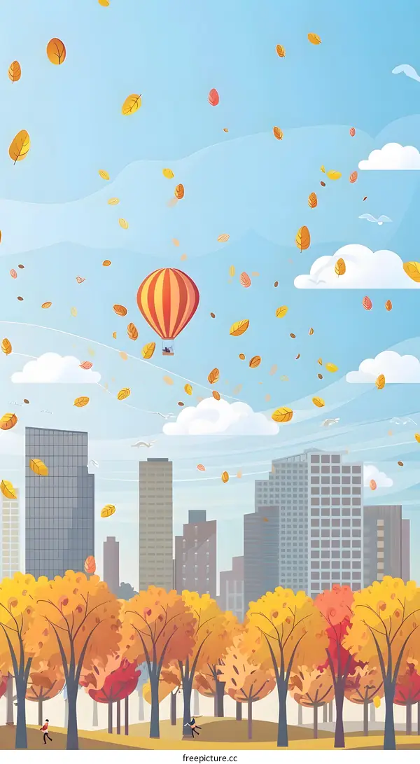 Autumn Leaves Fall From the Sky in the City