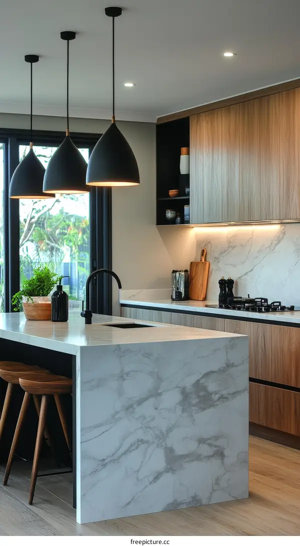 Modern Kitchen Island with Marble Countertop