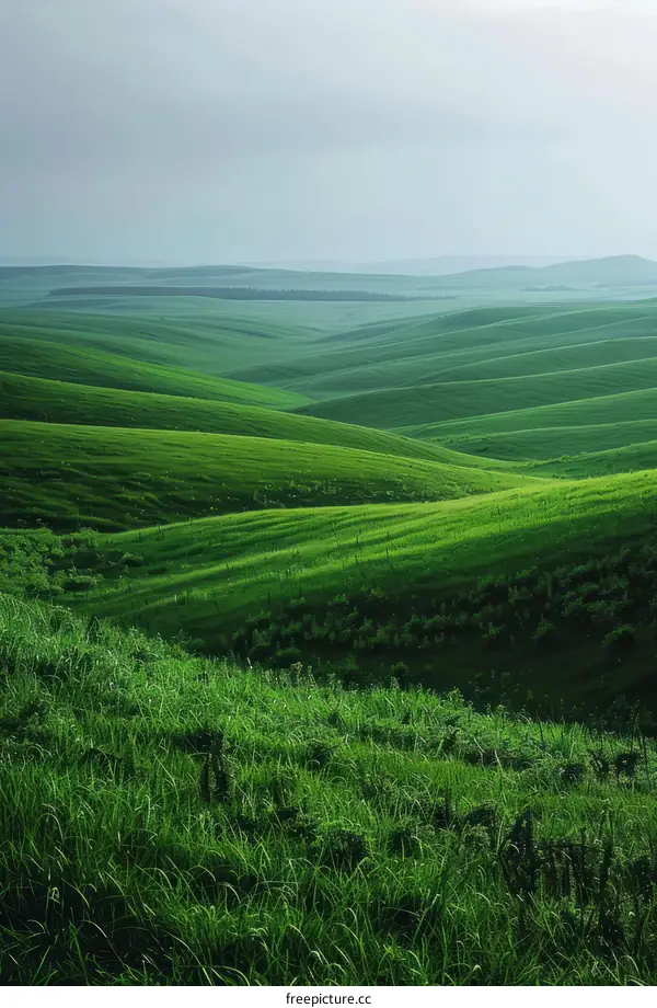 Green rolling hills landscape with a blue sky
