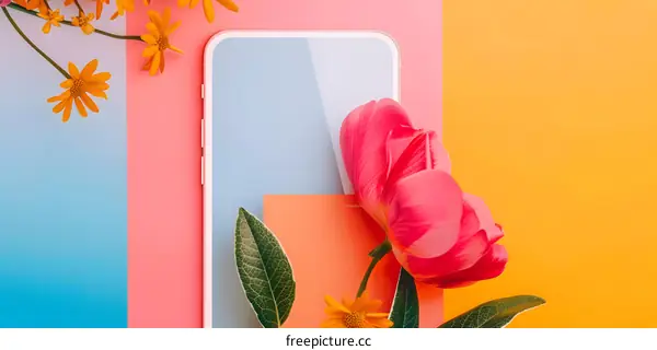 Floral Phone Mockup with Colorful Background
