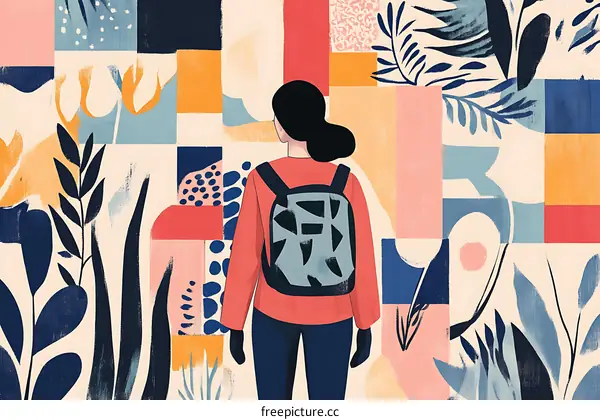 Abstract Art Background With A Person Looking At Colorful Geometric Shapes