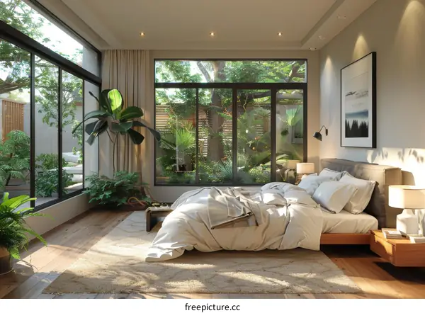 Modern Bedroom with Garden View