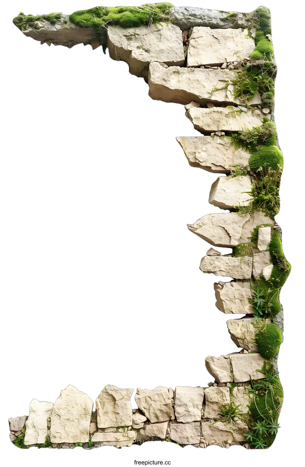 [Transparent Background PNG]Stone Wall Frame With Moss Isolated On White Background