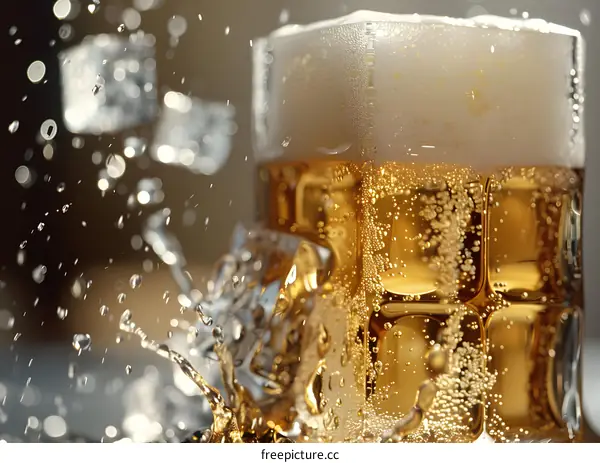 Close Up of Cold Beer with Ice