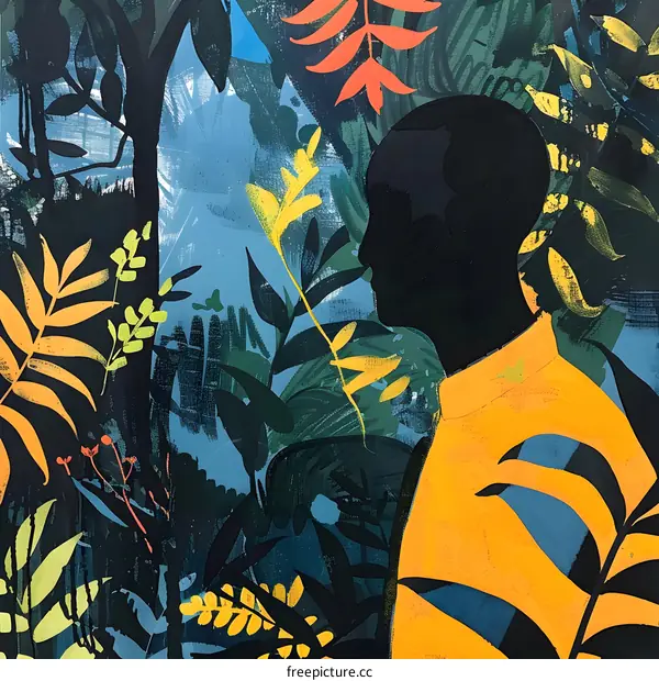 Black Silhouette Man in a Jungle Landscape