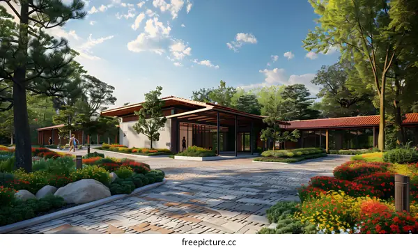 Modern house entrance with landscaping