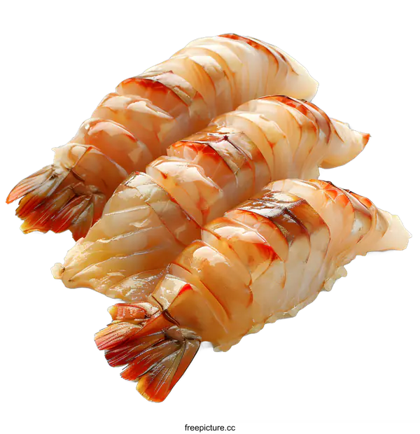 [Transparent Background PNG]Three Pieces of Spot Prawn Sushi on White Background