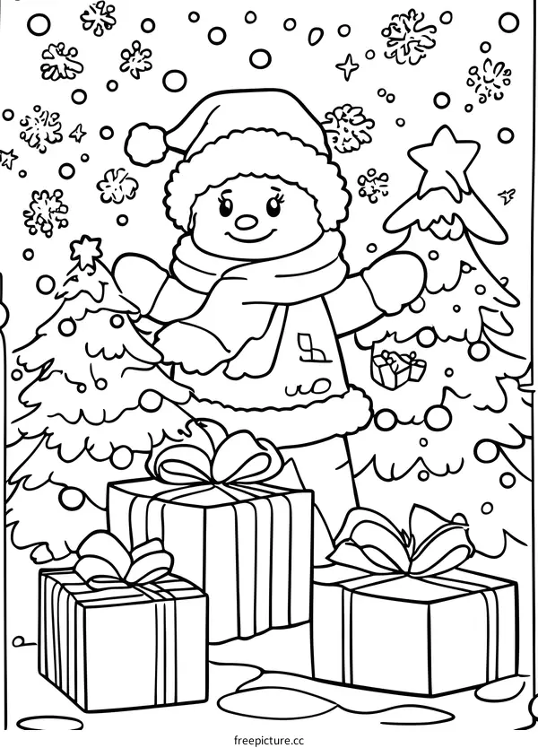 Snowman Holding Christmas Tree with Gifts