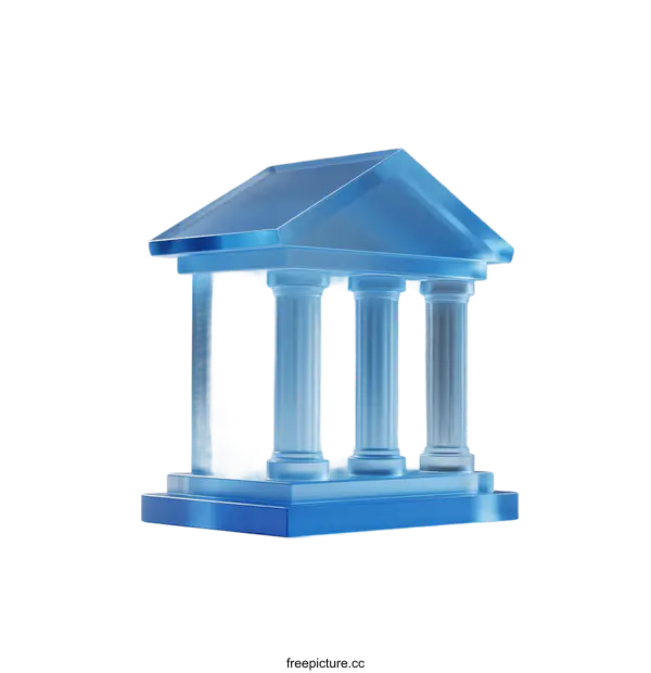 [Transparent Background PNG]Blue Glass Building Model with Columns and Gabled Roof