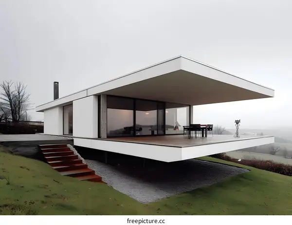Modern Minimalist House Design with Overhanging Deck