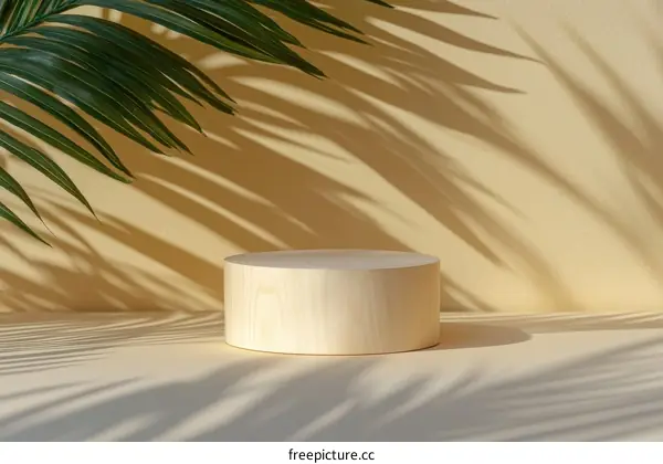 Beige Display Podium with Palm Leaf Shadow