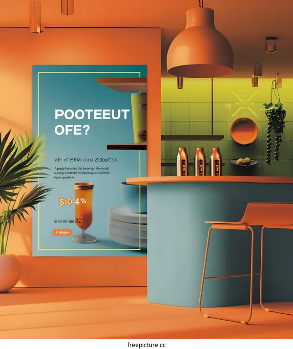 Orange Minimalist Cafe Interior Design With Poster