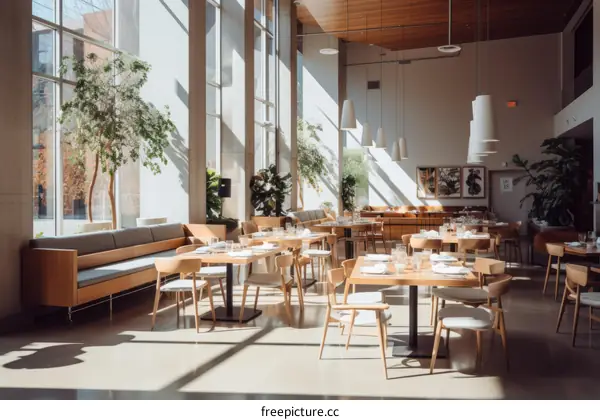 Spacious Scandinavian Restaurant Interior with Natural Light