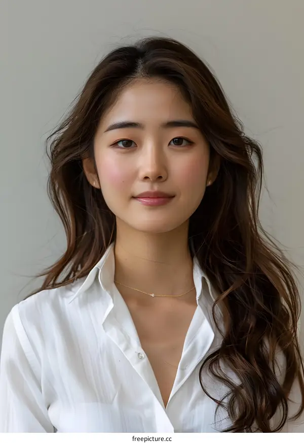 Beautiful Asian Woman Wearing White Shirt