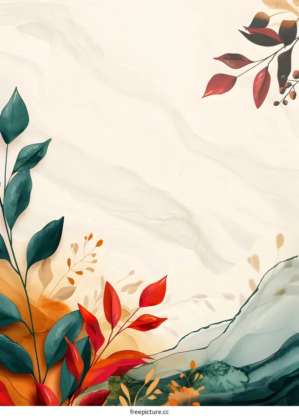 Abstract Art with Green, Red and Orange Leaves