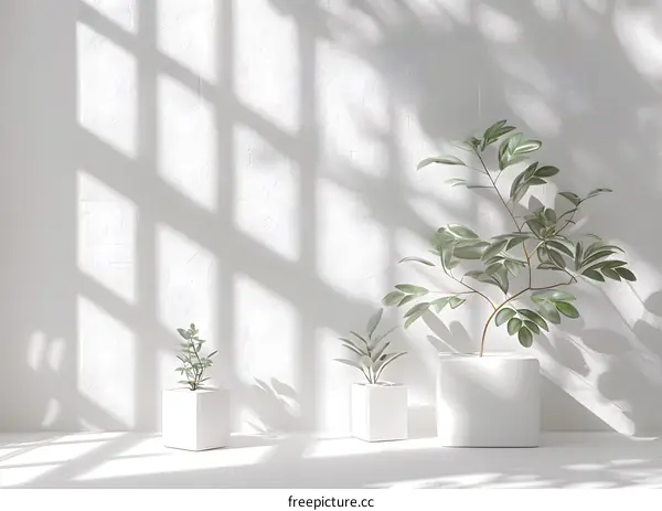 White Minimalist Room With Three Plants