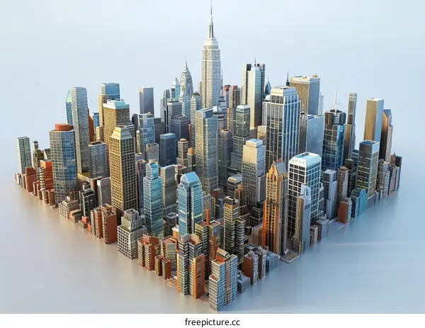 A 3D Rendering of a City Skyline Filled With Skyscrapers